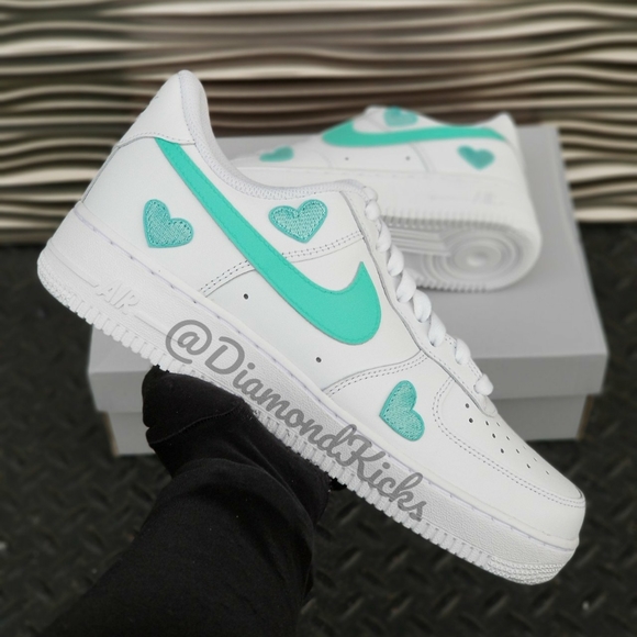 Custom Nike Air Force 1 Custom Hearts Turquoise - Picture 2 of 7